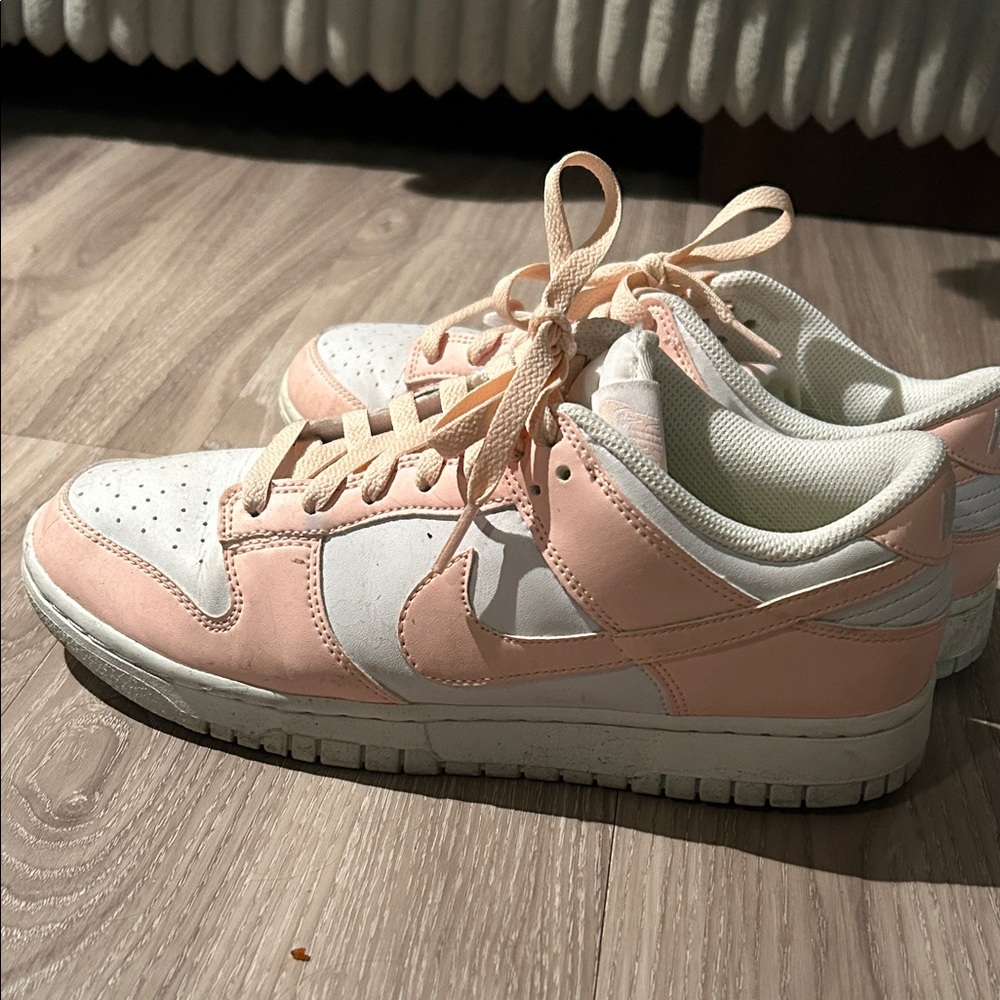 Nike Women's Blush Pink and White Sneakers Dunks